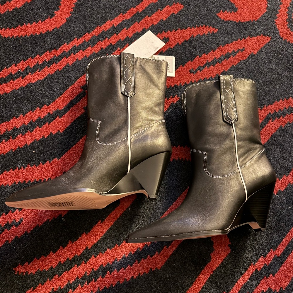 Zara Black Leather Women's Cowboy Style Boots